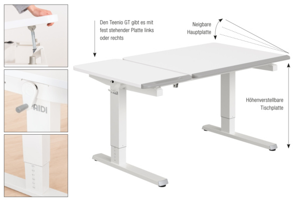 Verstellung und Hoheneinstellung der Teenio Tischplatte