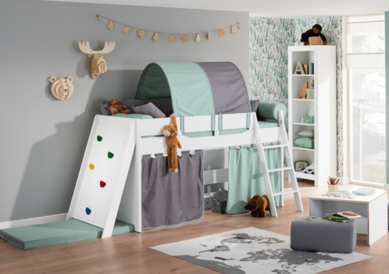 PAIDI Spielbett mit Kletterwand und Halbzelt 