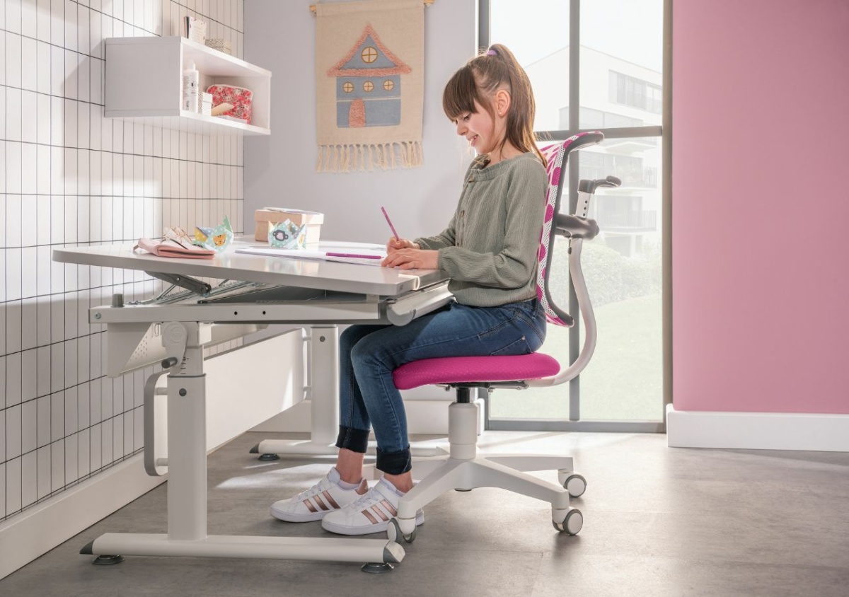 Produktbild von Kinderschreibtischstuhl Pink SPRINGOS Höhenverstellbar - Ergonomischer Drehstuhl In Weiß-Rosa Schreibtischstuhl Kinder